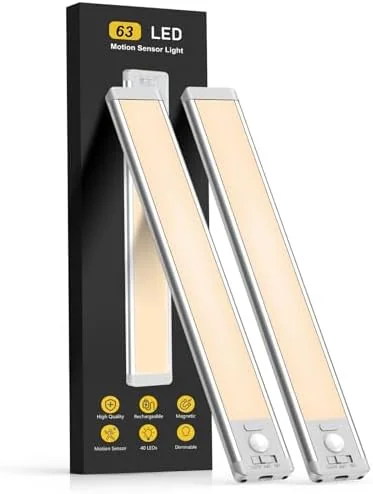 MCGOR 14.7inch Under Cabinet Lighting 2 Pack, Rechargeable Motion Sensor Light, 5 Levels Dimmable, Black