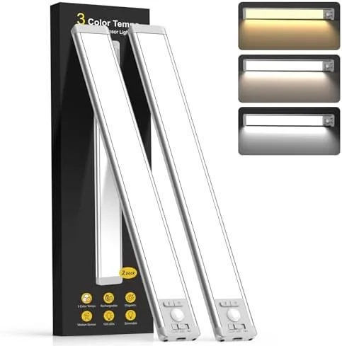 MCGOR 14.7inch Under Cabinet Lighting 2 Pack with 3 Color Temps, Rechargeable Motion Sensor Light