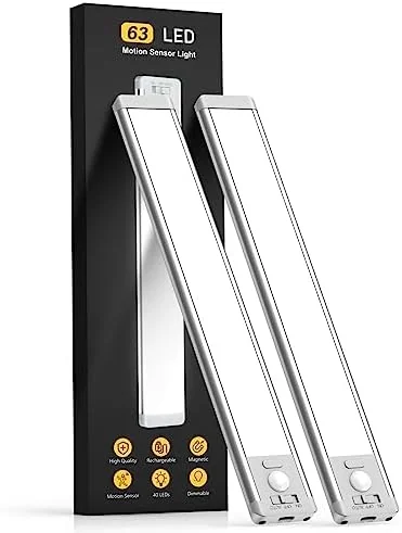 MCGOR 14.7inch Under Cabinet Lighting 2 Pack, Rechargeable Motion Sensor Light, Magnetic Dimmable, White